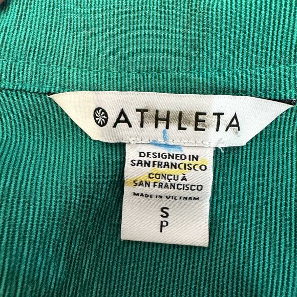 Athleta Echo Top WMNS S Green Striped Button Up Short Sleeve Stretch Breathable - Picture 6 of 10